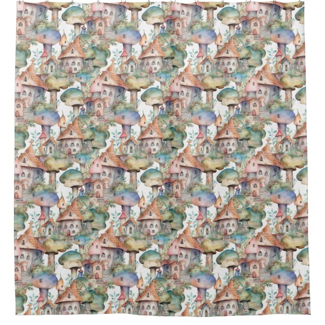Whimsical Mushroom Cottage Pattern (3) Shower Curtain (Front)