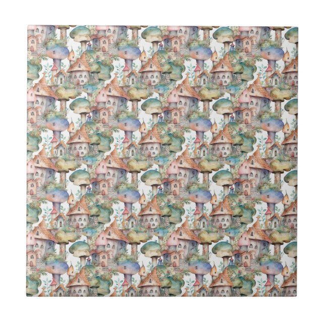 Whimsical Mushroom Cottage Pattern (3) Tile (Front)