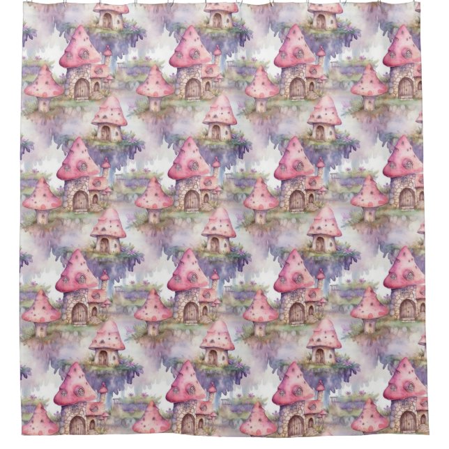 Whimsical Mushroom Cottage Pattern (4) Shower Curtain (Front)