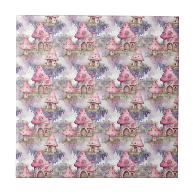 Whimsical Mushroom Cottage Pattern (4) Tile (Front)