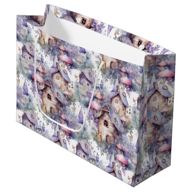 Whimsical Mushroom Cottage Pattern (5) Large Gift Bag (Front Angled)