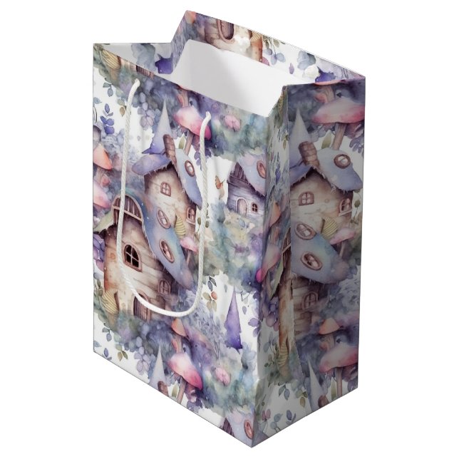 Whimsical Mushroom Cottage Pattern (5) Medium Gift Bag (Front Angled)