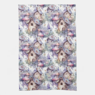 Whimsical Mushroom Cottage Pattern (5) Tea Towel