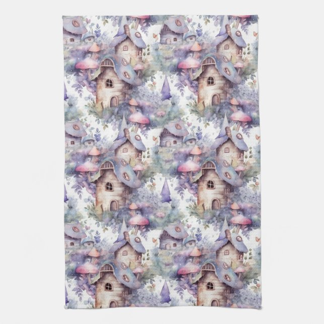 Whimsical Mushroom Cottage Pattern (5) Tea Towel (Vertical)
