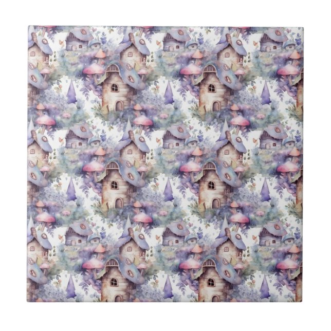 Whimsical Mushroom Cottage Pattern (5) Tile (Front)