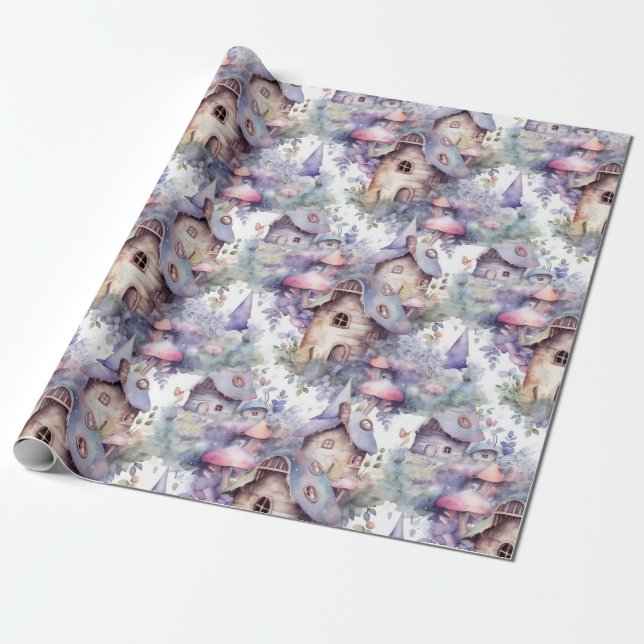 Whimsical Mushroom Cottage Pattern (5) Wrapping Paper (Unrolled)