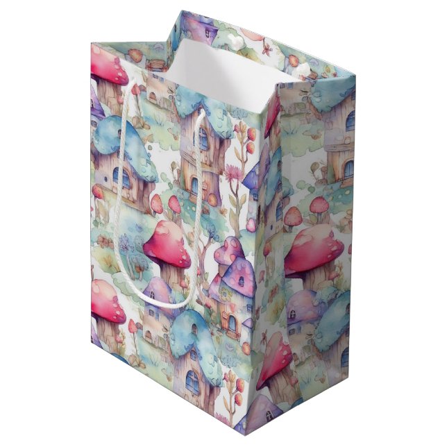 Whimsical Mushroom Cottage Pattern (6) Medium Gift Bag (Front Angled)