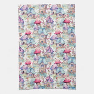 Whimsical Mushroom Cottage Pattern (6) Tea Towel