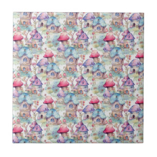 Whimsical Mushroom Cottage Pattern (6) Tile