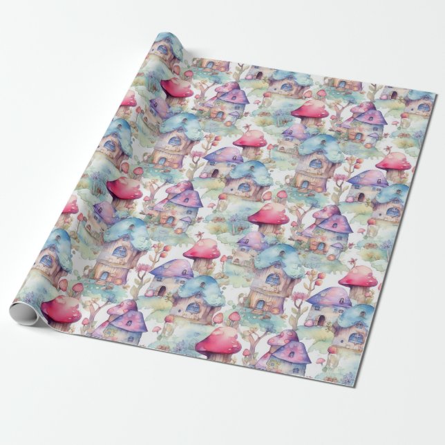 Whimsical Mushroom Cottage Pattern (6) Wrapping Paper (Unrolled)