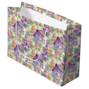 Whimsical Mushroom Cottage Pattern (7) Large Gift Bag