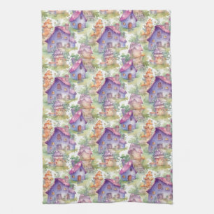 Whimsical Mushroom Cottage Pattern (7) Tea Towel