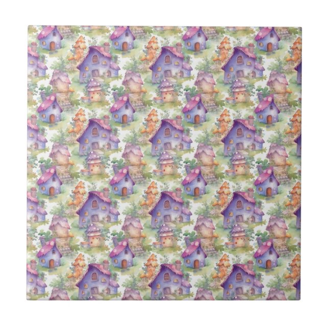 Whimsical Mushroom Cottage Pattern (7) Tile (Front)