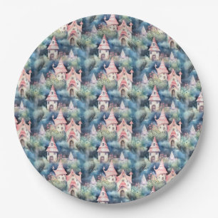 Whimsical Mushroom Cottage Pattern (8) Paper Plate