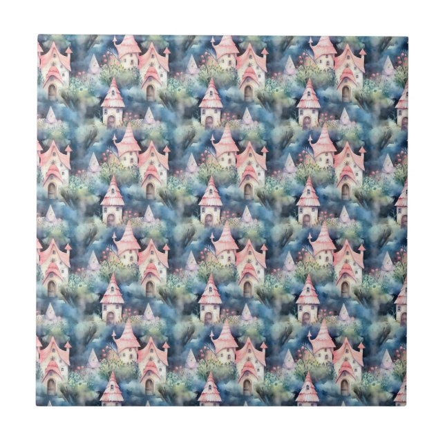 Whimsical Mushroom Cottage Pattern (8) Tile (Front)