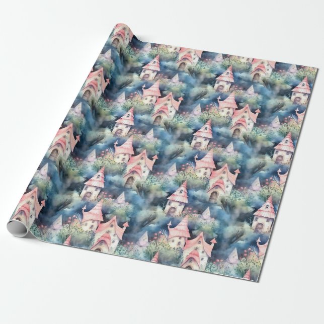 Whimsical Mushroom Cottage Pattern (8) Wrapping Paper (Unrolled)