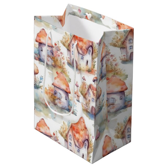 Whimsical Mushroom Cottage Pattern (9) Medium Gift Bag (Front Angled)