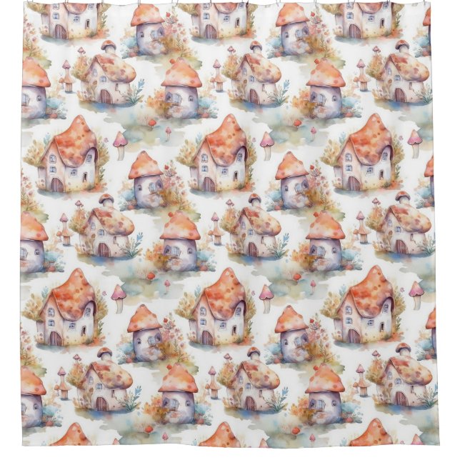 Whimsical Mushroom Cottage Pattern (9) Shower Curtain (Front)