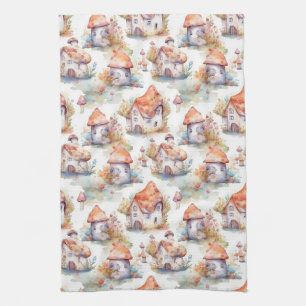 Whimsical Mushroom Cottage Pattern (9) Tea Towel