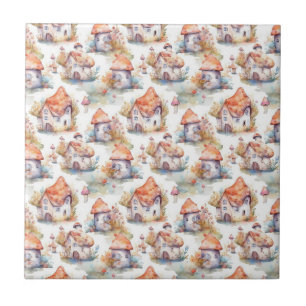 Whimsical Mushroom Cottage Pattern (9) Tile