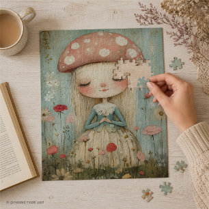 Whimsical Mushroom Fairy in a Wildflower Meadow Jigsaw Puzzle