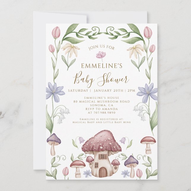 Whimsical Mushroom Forest Baby Shower Invitation (Front)