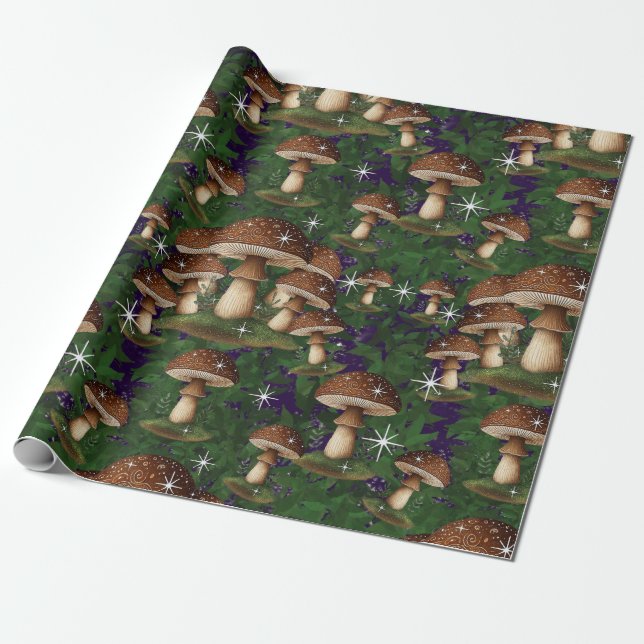 Whimsical Mushroom Forest - Enchanting Nature  Wrapping Paper (Unrolled)