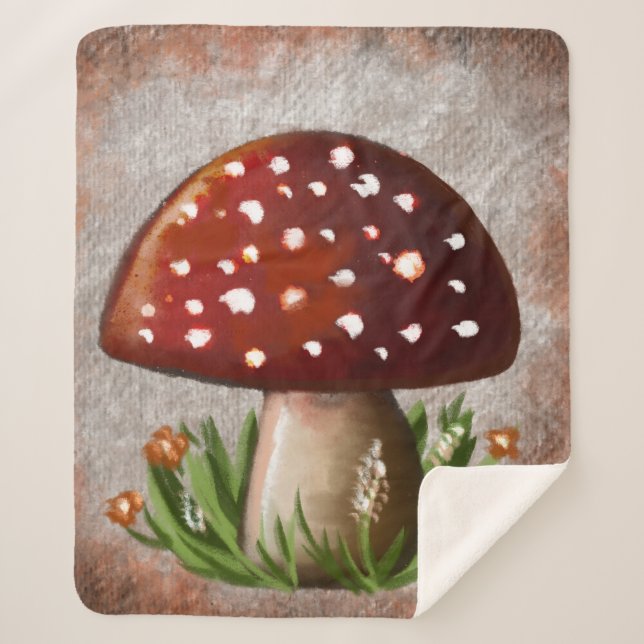 Whimsical Mushroom & Fungi Motif – Nature-Inspired Sherpa Blanket (Front)