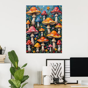 Whimsical Mushroom Garden Poster
