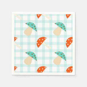 Whimsical mushroom gingham pattern napkin