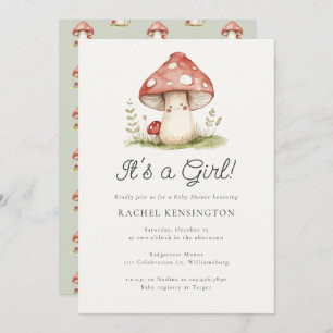 Whimsical Mushroom It's a Girl Baby Shower Invitation