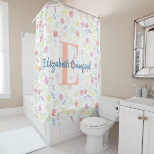 Whimsical Mushroom & Leaf Personalised Shower Curtain