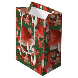 Whimsical Mushroom Magic red and green  Medium Gift Bag