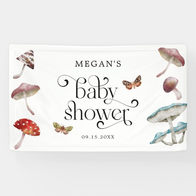 Whimsical Mushroom & Moth Baby Shower Banner (Horizontal)