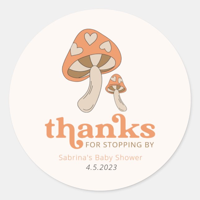 Whimsical Mushroom Orange Brown Earthtone Label (Front)
