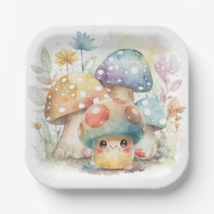 Whimsical Mushroom Paper Plate