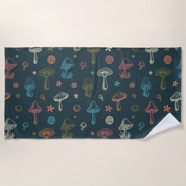 Whimsical Mushroom pattern Beach Towel (Front)