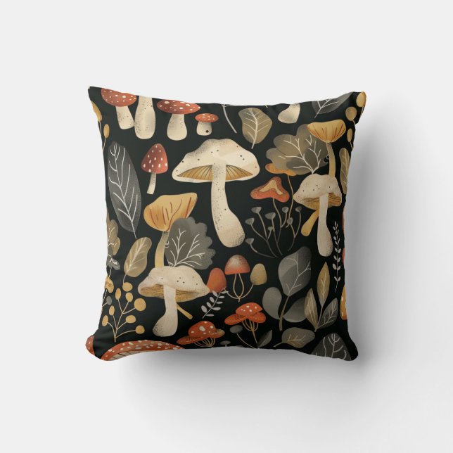 Whimsical Mushroom Pattern Cushion (Front)