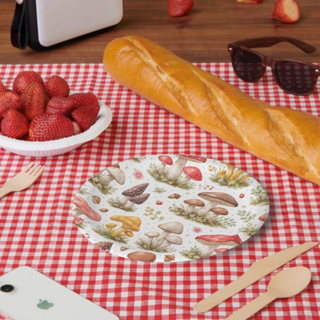 Whimsical Mushroom Pattern, Nature Inspired Design Paper Plate (Picnic)