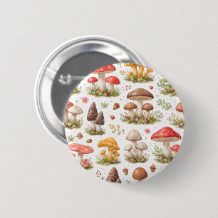 Whimsical Mushroom Pattern – Vintage Botanical 6 Cm Round Badge