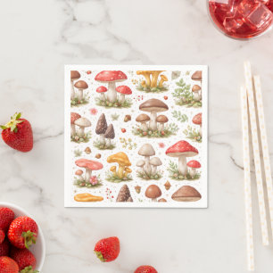 Whimsical Mushroom Pattern – Vintage Botanical Napkin