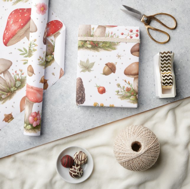 Whimsical Mushroom Pattern – Vintage Botanical  Wrapping Paper (Crafts)