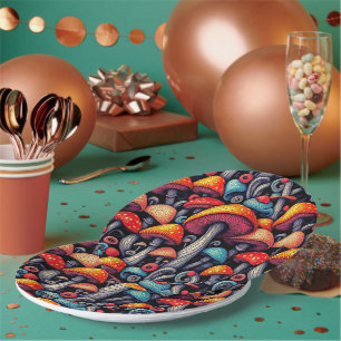 Whimsical Mushroom Retro Paper Plates