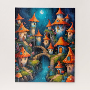 Whimsical Mushroom Village at Night Jigsaw Puzzle