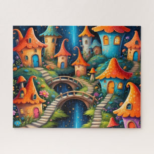 Whimsical Mushroom Village with Bridges Jigsaw Puzzle