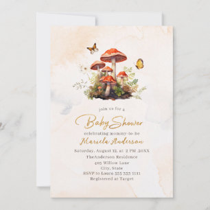 Whimsical mushroom watercolor Baby Shower Invitation