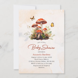 Whimsical Mushroom Watercolor Baby shower Invitation