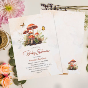 Whimsical Mushroom Watercolor  Baby shower Invitation