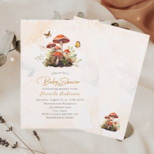 Whimsical mushroom watercolor Baby Shower Invitation