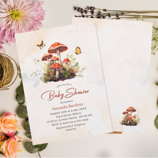 Whimsical Mushroom Watercolor  Baby shower Invitation (Creator Uploaded)